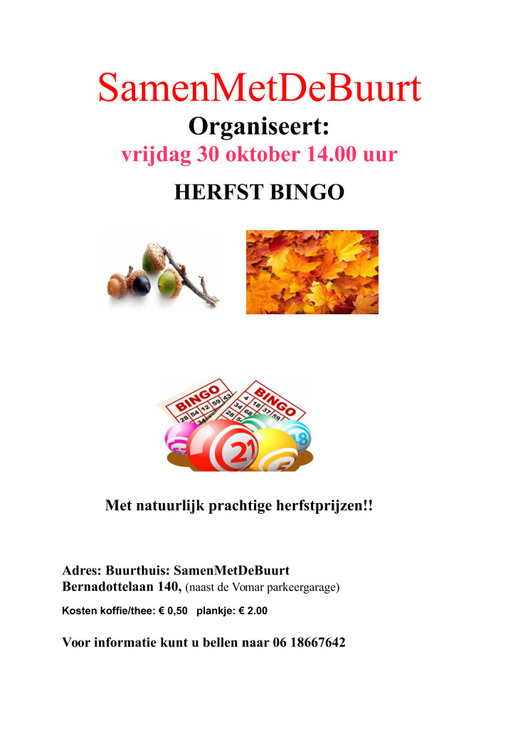 elke laatste vrijdag van de maand.  BINGO buurthuis haarlem buurtcentrum SamenMetDeBuurt